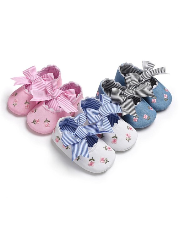 Spring, summer and autumn soft sole 0-1 year old baby embroidered toddler shoes princess shoes pink inside length 11CM 30 grams