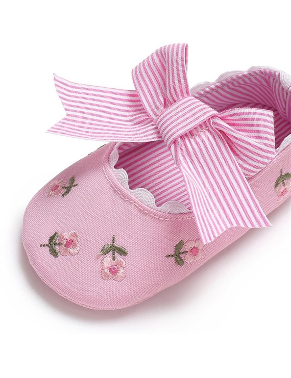 Spring, summer and autumn soft sole 0-1 year old baby embroidered toddler shoes princess shoes pink inside length 11CM 30 grams