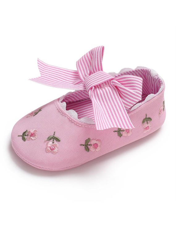 Spring, summer and autumn soft sole 0-1 year old baby embroidered toddler shoes princess shoes pink inside length 11CM 30 grams