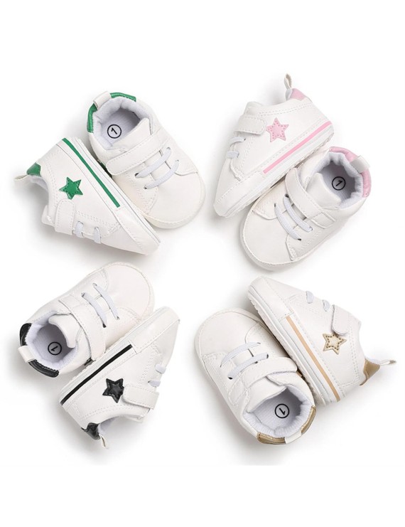 Four seasons casual shoes for 0-1 year old newborn with soft sole pentangle star baby walking shoes with pink inner length of 11CM / 67g