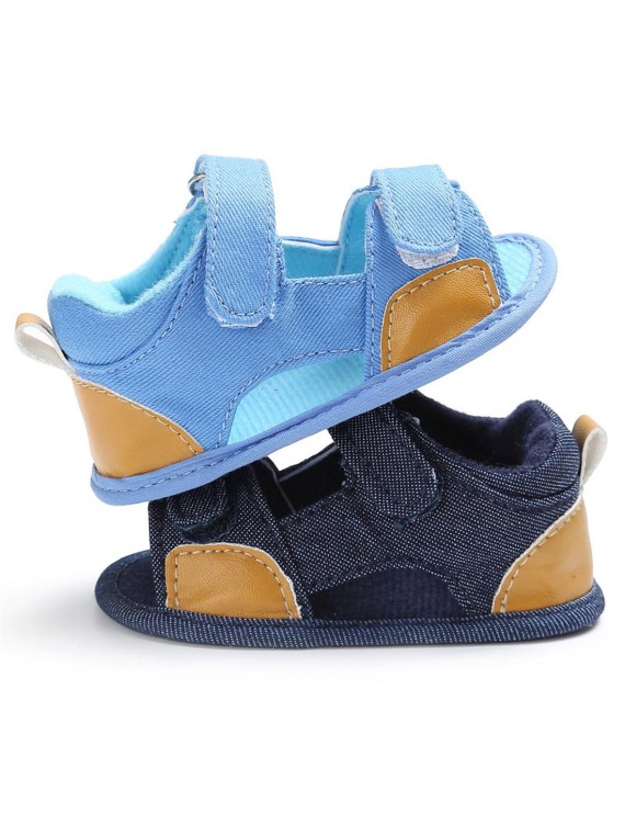 Baby shoes summer 0-1 year old soft soled Velcro perforated breathable baby sandals light blue 12CM/ 40g