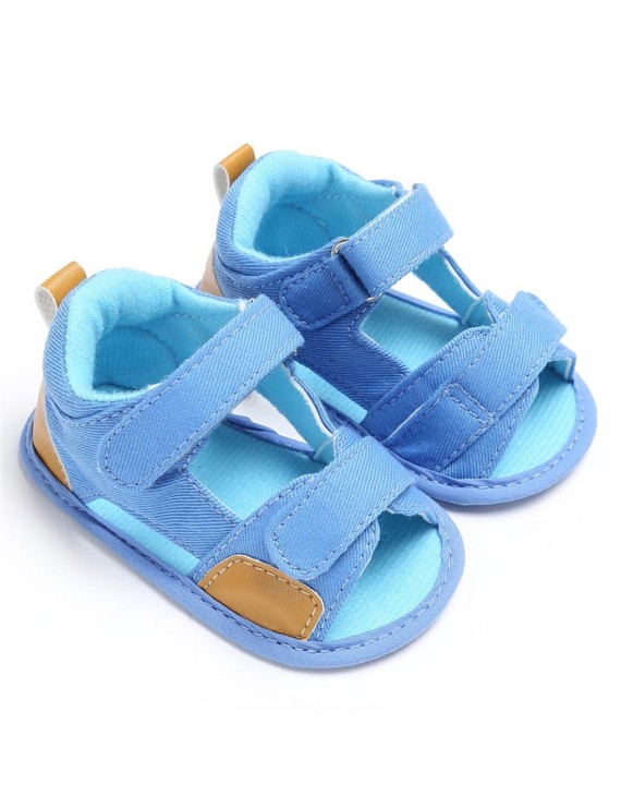 Baby shoes summer 0-1 year old soft soled Velcro perforated breathable baby sandals light blue 12CM/ 40g