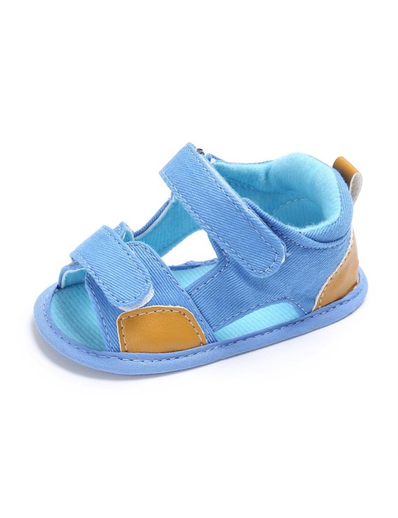 Baby shoes summer 0-1 year old soft soled Velcro perforated breathable baby sandals light blue 12CM/ 40g