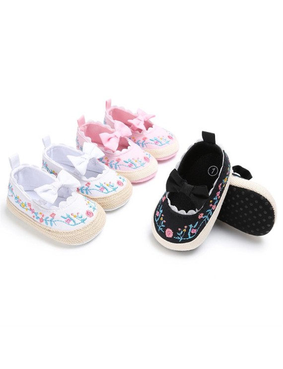 0-1 year old female baby walking shoes soft sole embroidery baby shoes white 12CM