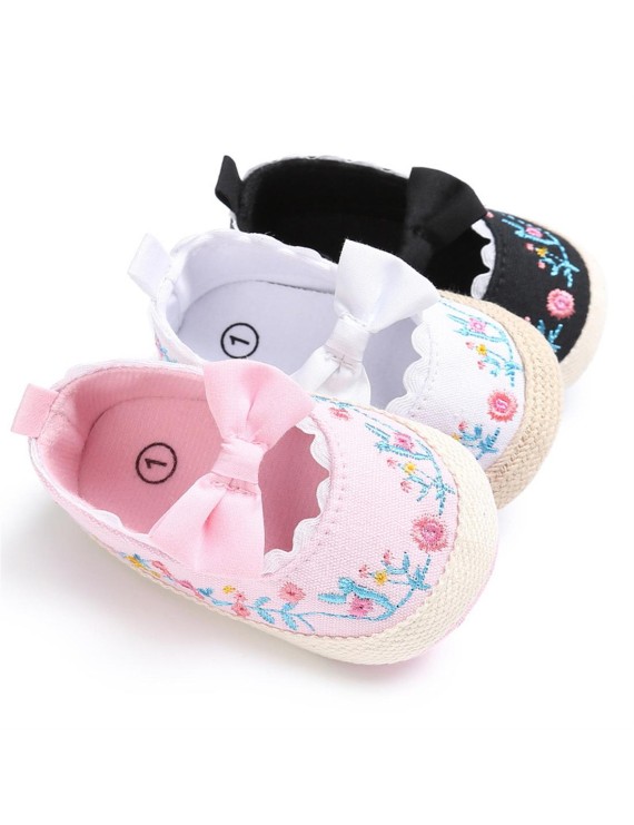 0-1 year old female baby walking shoes soft sole embroidery baby shoes white 12CM