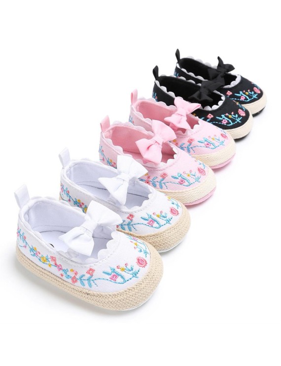 0-1 year old female baby walking shoes soft sole embroidery baby shoes white 12CM