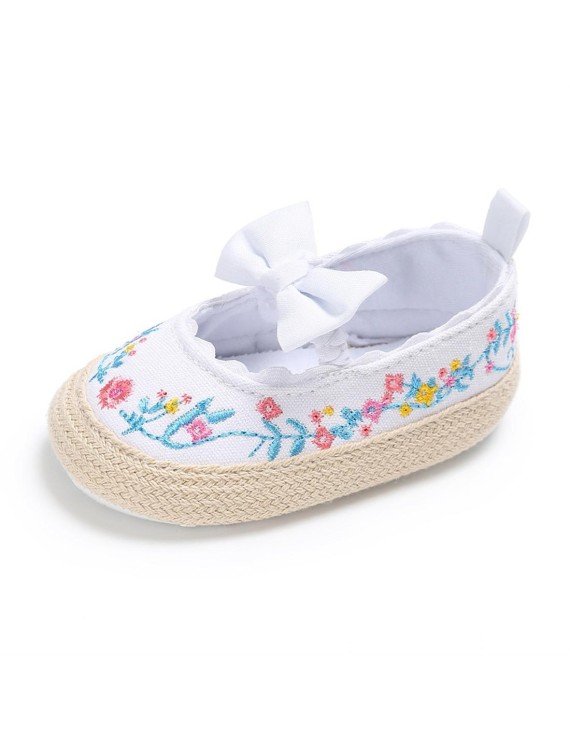 0-1 year old female baby walking shoes soft sole embroidery baby shoes white 12CM