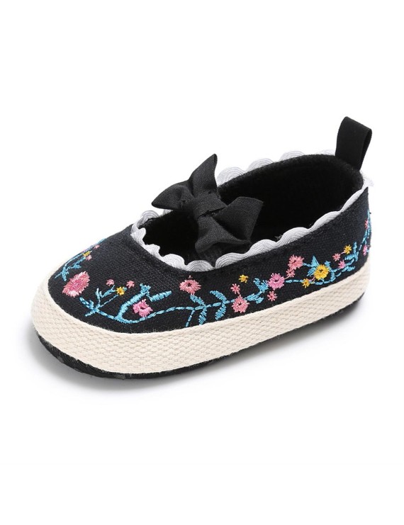 0-1 year old female baby walking shoes soft sole embroidery baby shoes white 12CM