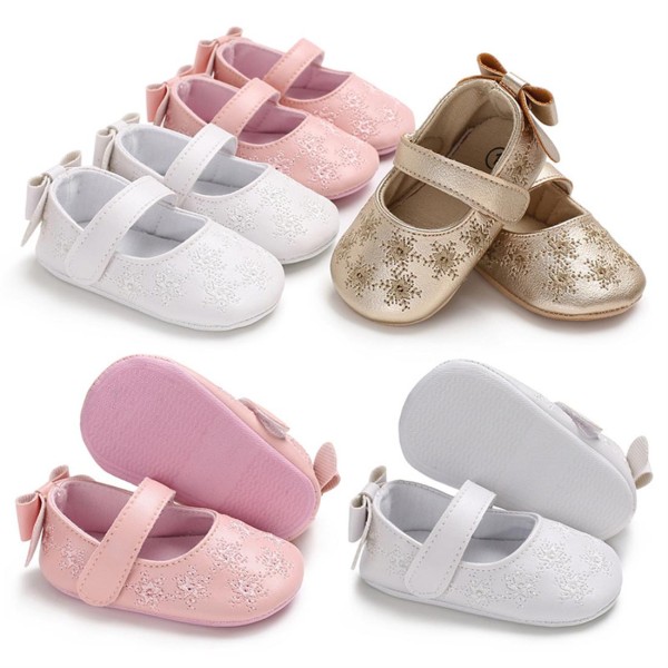 Baby shoes female baby soft embroidered toddler shoes white 13CM/ 48g