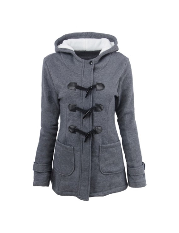 Female Coat Thick Horn Button Hooded Cotton Blend Women Jacket