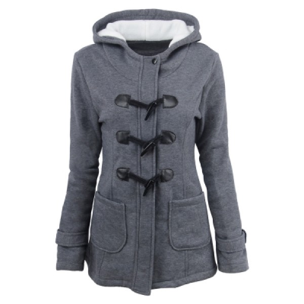 Female Coat Thick Horn Button Hooded Cotton Blend Women Jacket