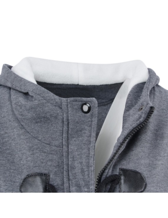 Female Coat Thick Horn Button Hooded Cotton Blend Women Jacket