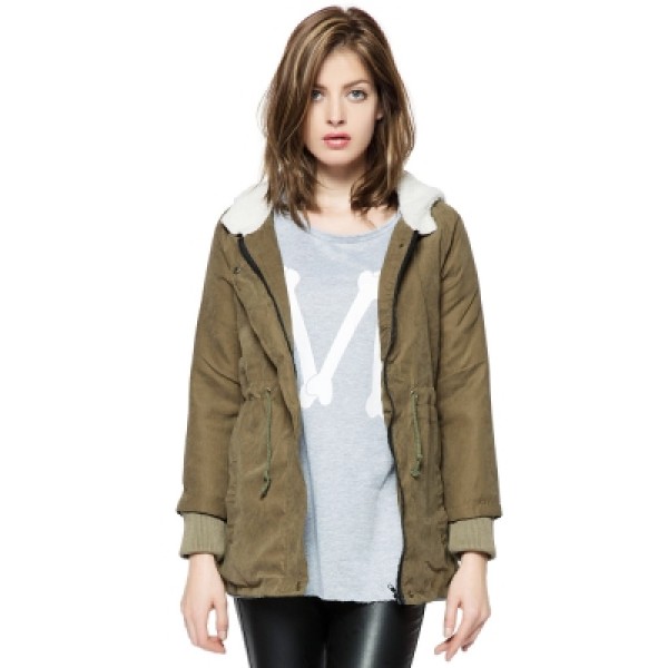 Solid Color Cotton-Padded Hooded Long Sleeves Thicken Coat