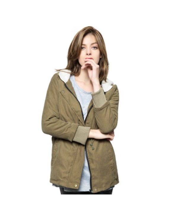 Solid Color Cotton-Padded Hooded Long Sleeves Thicken Coat