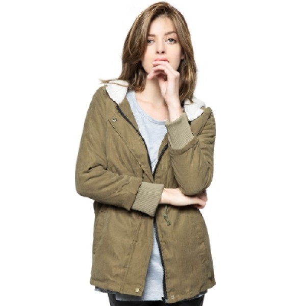 Solid Color Cotton-Padded Hooded Long Sleeves Thicken Coat