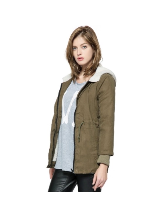 Solid Color Cotton-Padded Hooded Long Sleeves Thicken Coat