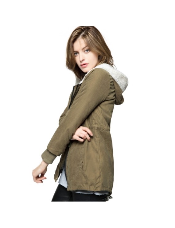 Solid Color Cotton-Padded Hooded Long Sleeves Thicken Coat