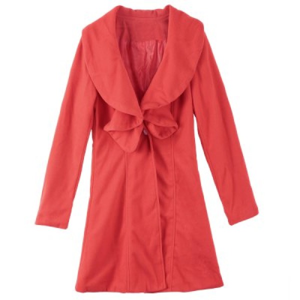 Long Sleeves Ruffles Lapel Beam Waist Long Sections Stylish Trench Coat