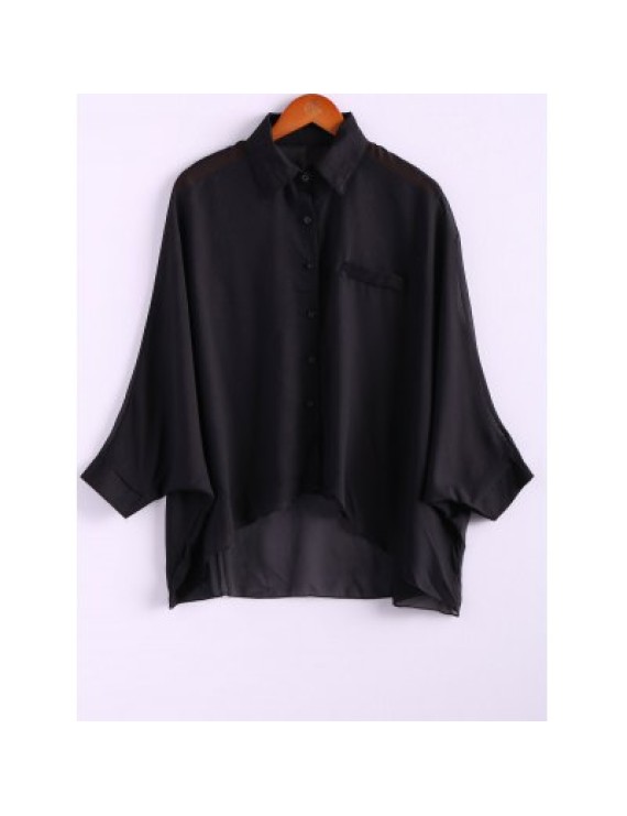 Charming and Perspective Asymmetrical Hem Bat Sleeve Chiffon Shirt For Women