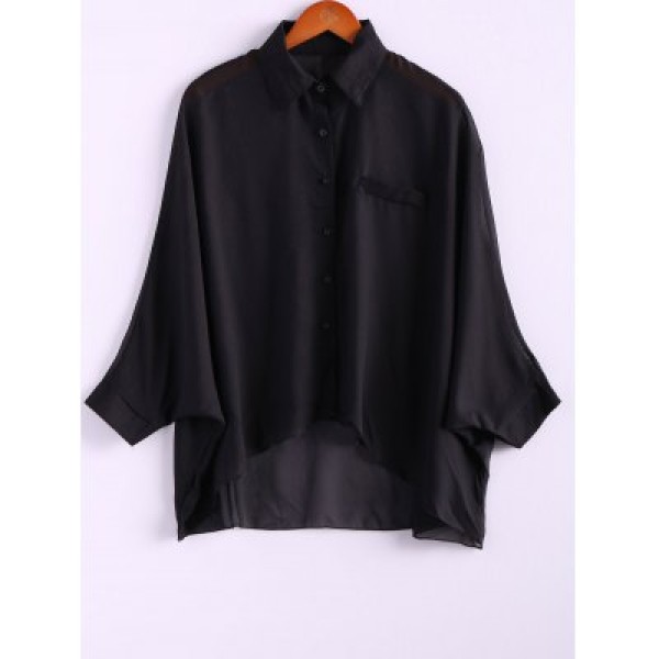 Charming and Perspective Asymmetrical Hem Bat Sleeve Chiffon Shirt For Women