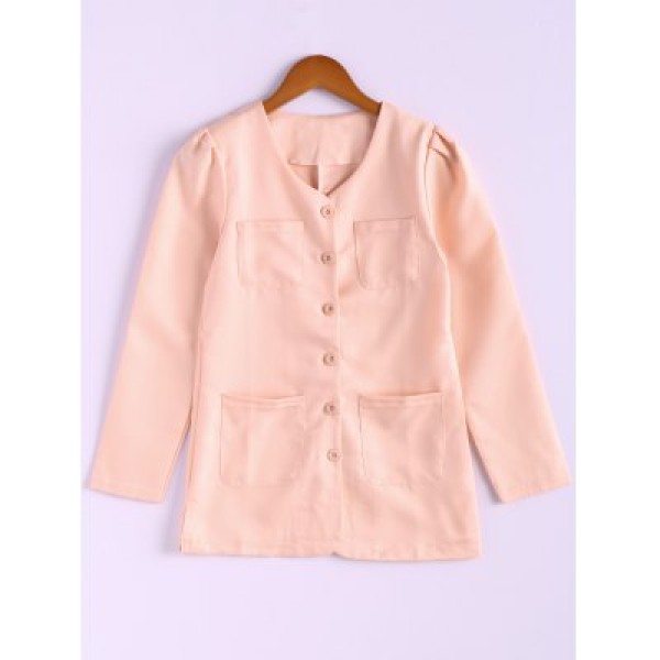 Candy Color Puff Sleeve Cotton Coat