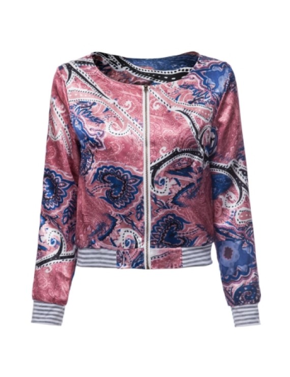 Scoop Neck Long Sleeve Print Loose-Fitting Jacket For Women