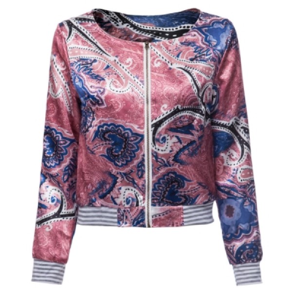 Scoop Neck Long Sleeve Print Loose-Fitting Jacket For Women