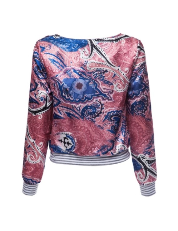 Scoop Neck Long Sleeve Print Loose-Fitting Jacket For Women