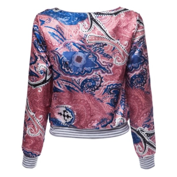 Scoop Neck Long Sleeve Print Loose-Fitting Jacket For Women