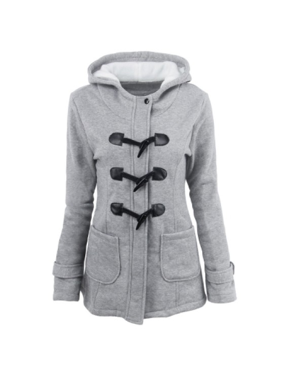 Female Coat Thick Horn Button Hooded Cotton Blend Women Jacket