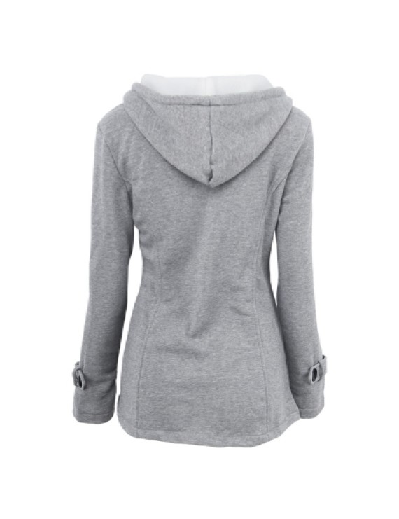 Female Coat Thick Horn Button Hooded Cotton Blend Women Jacket