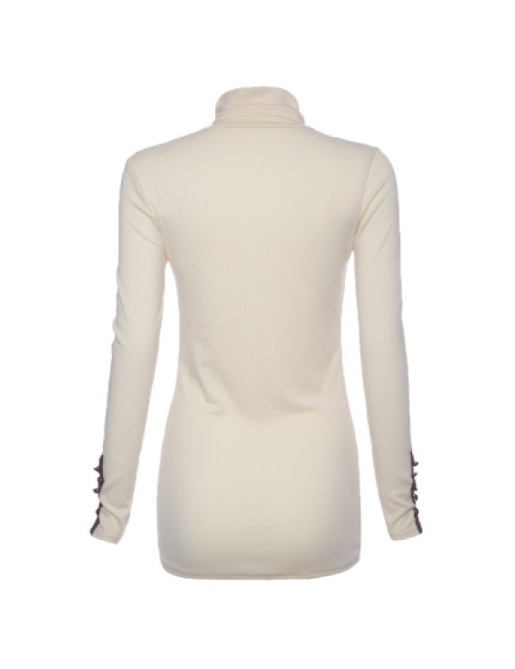 Turtle Neck Solid Color Bead Splicing Long Sleeve Sweater