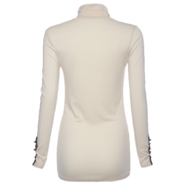 Turtle Neck Solid Color Bead Splicing Long Sleeve Sweater