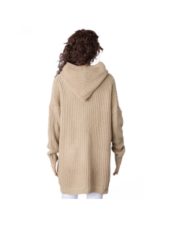 Hooded Long Sleeve Solid Color High-Low Hem Sweater