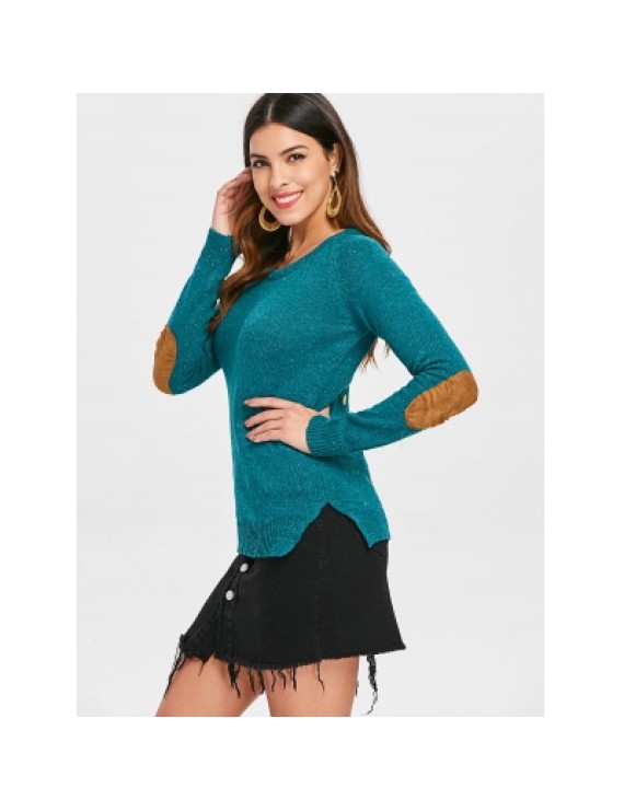 Elbow Spliced Back Buttoned Pullover Sweater