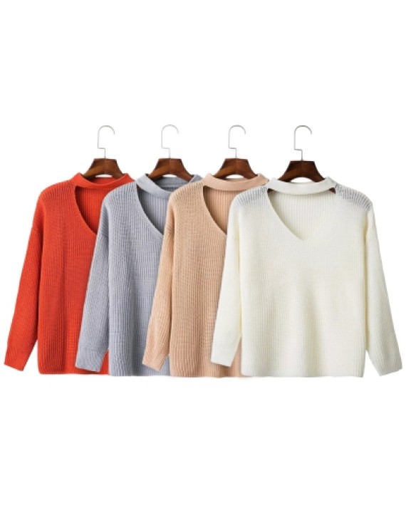 Drop Shoulder Sleeve Choker Sweater