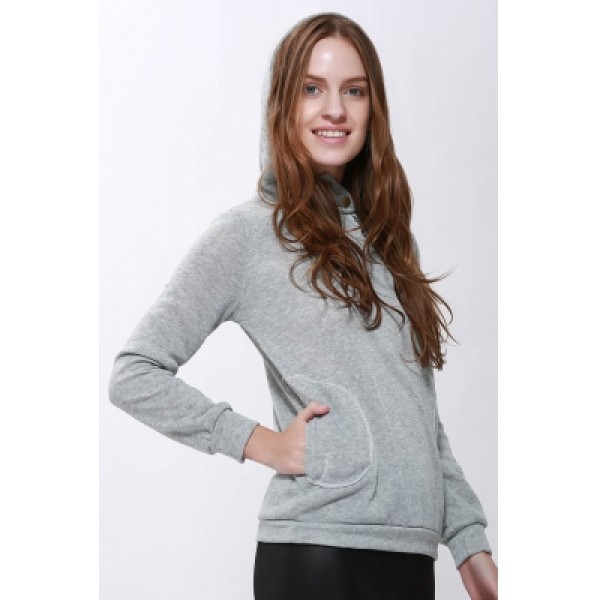 Solid Color Long Sleeve Hoodie For Women