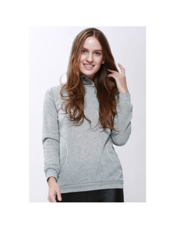 Solid Color Long Sleeve Hoodie For Women