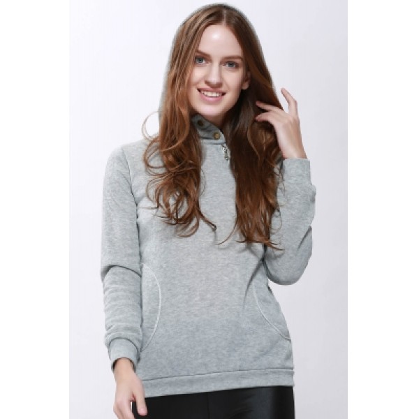 Solid Color Long Sleeve Hoodie For Women