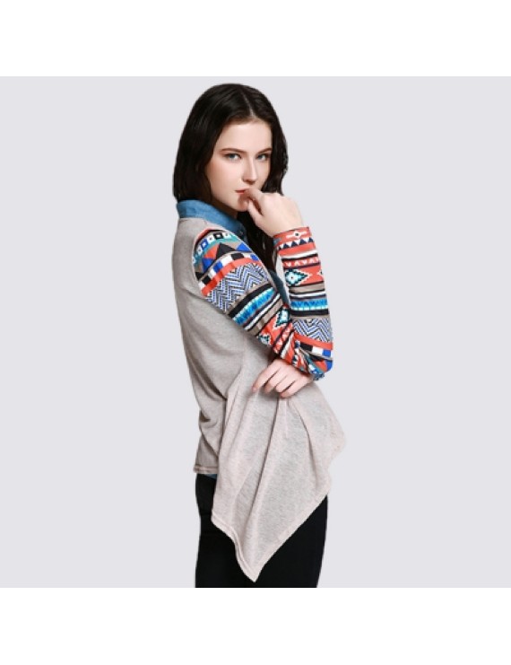 Open Front Collarless Printed Asymmetric Cardigan