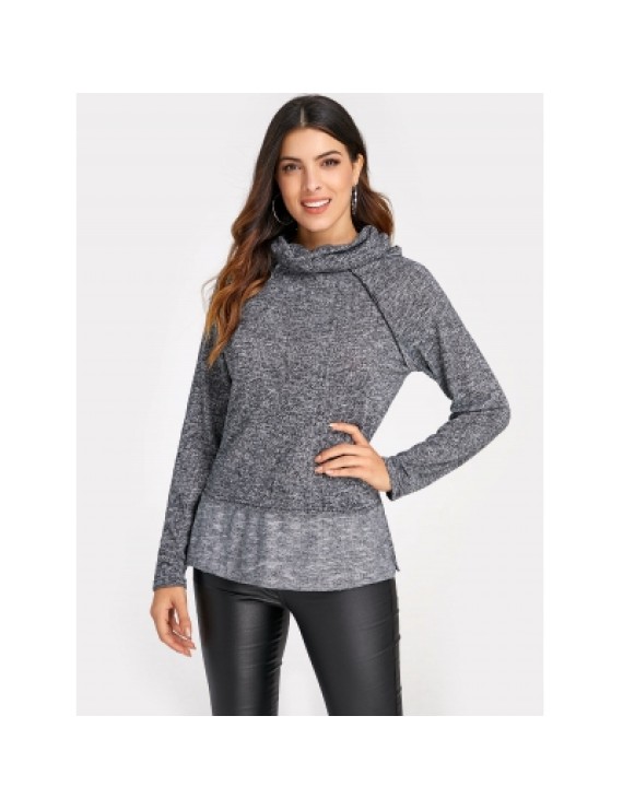 Cowl Neck Long Sleeve Spliced Sweatshirt