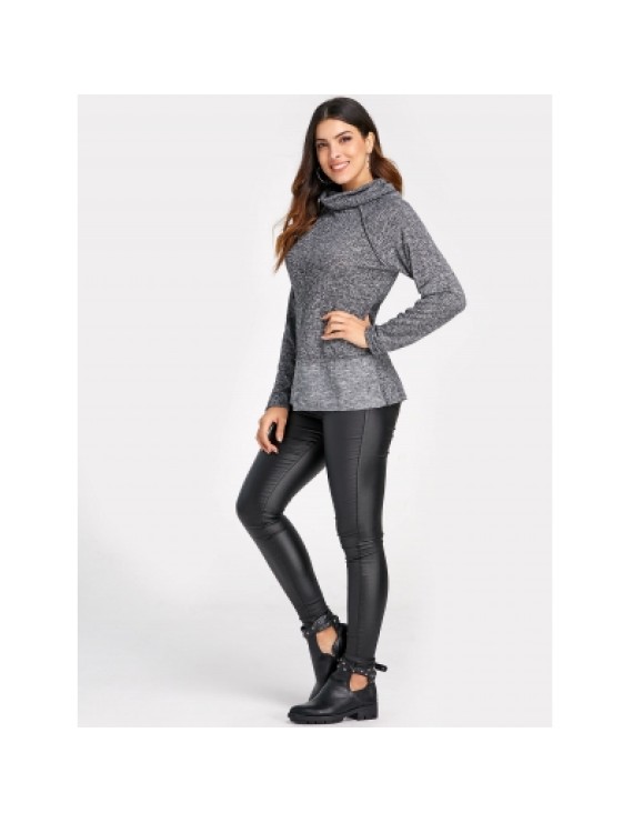 Cowl Neck Long Sleeve Spliced Sweatshirt