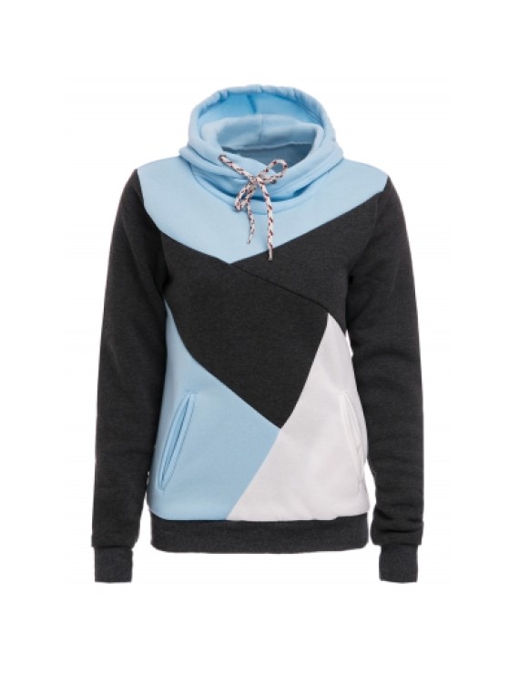 Hooded Long Sleeve Color Block Pocket Design Hoodie