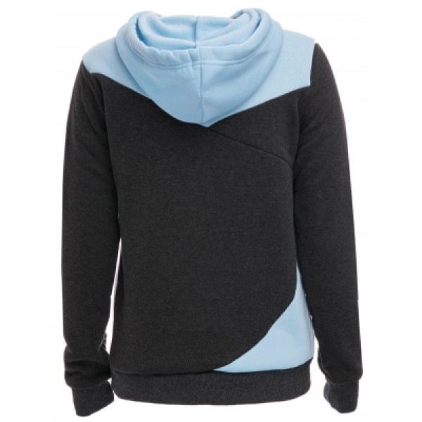 Hooded Long Sleeve Color Block Pocket Design Hoodie