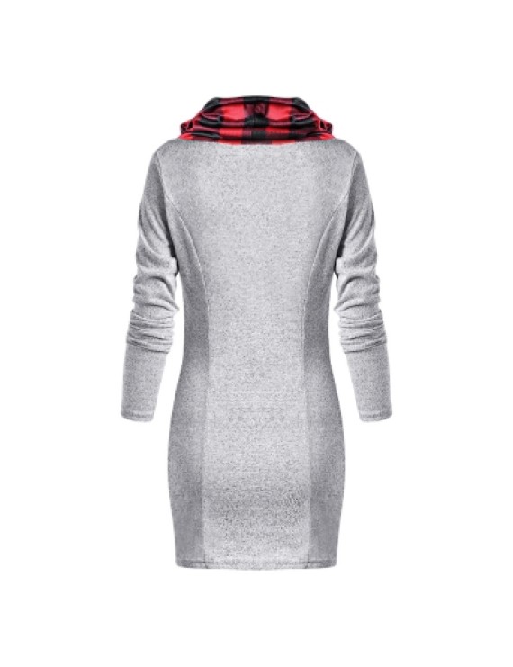 Cowl Neck Plaid Sweatshirt Dress