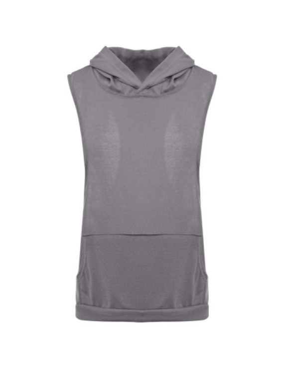 Hooded Sleeveless Front Pocket Solid Color Men T-Shirt