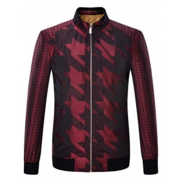 Houndstooth Pattern Zip Up Padded Jacket