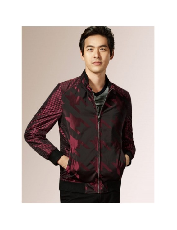 Houndstooth Pattern Zip Up Padded Jacket