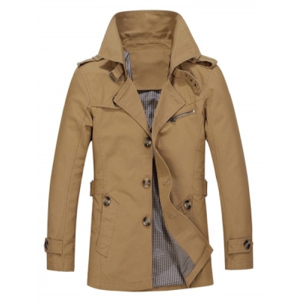 Turndown Collar Single Breasted Epaulet Coat