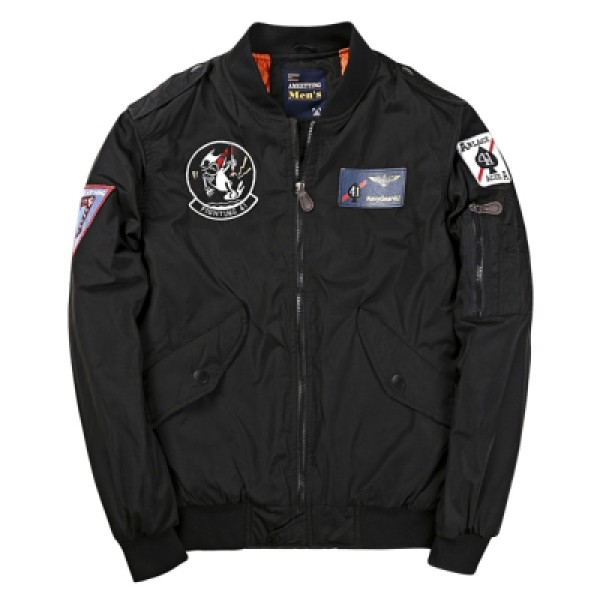 Zip Up Badge Patched Bomber Jacket